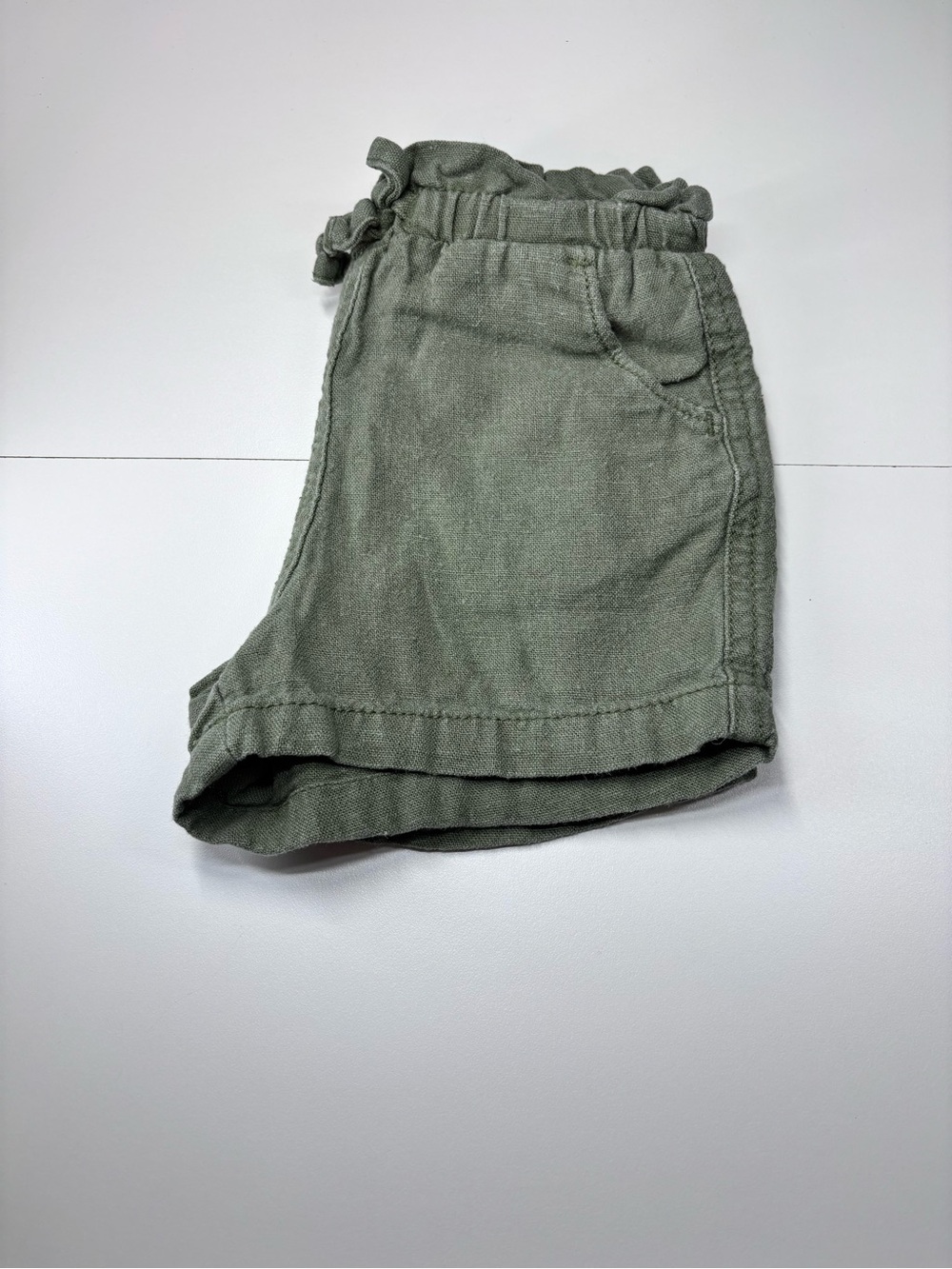 Old Navy Girls Linen Blend Olive Green Ruffle-Waist Shorts Size 18-24M